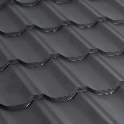 მეტალოკრამიტი ფერადი თუნუქის სახურავი 0.5X1200 ხაოიანი RAL7024 - 1