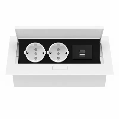 ჩასაშენებელი დენის როზეტი ორმაგი ბუდით და USB პორტებით