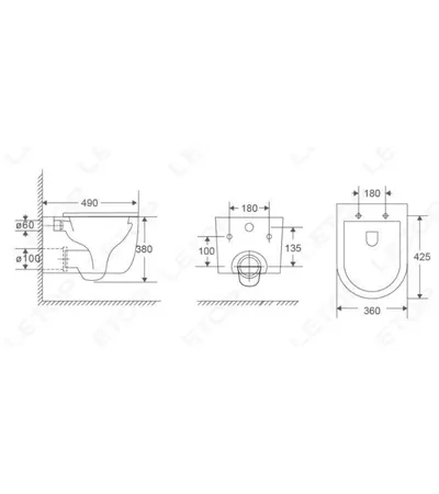 Wall-hung toilet LT-084E-UQ3 white, with lid (Tornado Quiet) LETOP