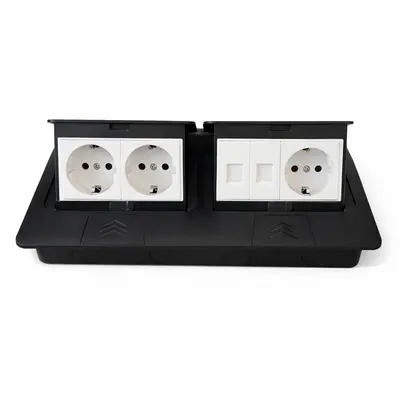ჩასაშენებელი მაგიდის ელექტრო ბლოკი (Pop-up Power Socket) – 3 სოკეტი + 2 RJ45 ინტერნეტის პორტი
