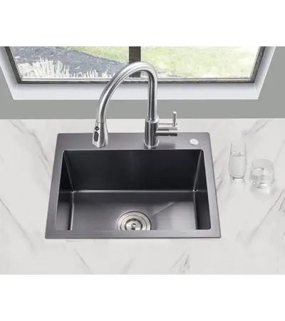 Stainless Steel Sink Size: 40*50, 1-compartment built-in, with siphon and strainer (BLACK) NYWY-24-1