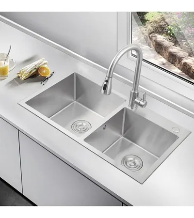 Stainless Steel Sink Size: 78*43, 2-compartment built-in, with siphon and strainer (CHROME) NYWY-24-18