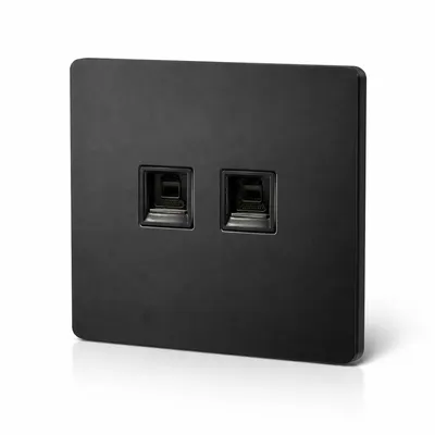 ორმაგი LAN როზეტი RJ45 (Ethernet), კედლის ჩასაშენებელი, შავი ფერი