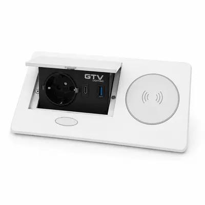 ჩასაშენებელი ელექტრო მოდული – GTV Lighting (სოკეტი + USB + უსადენო დამტენი თეთრი 20257)